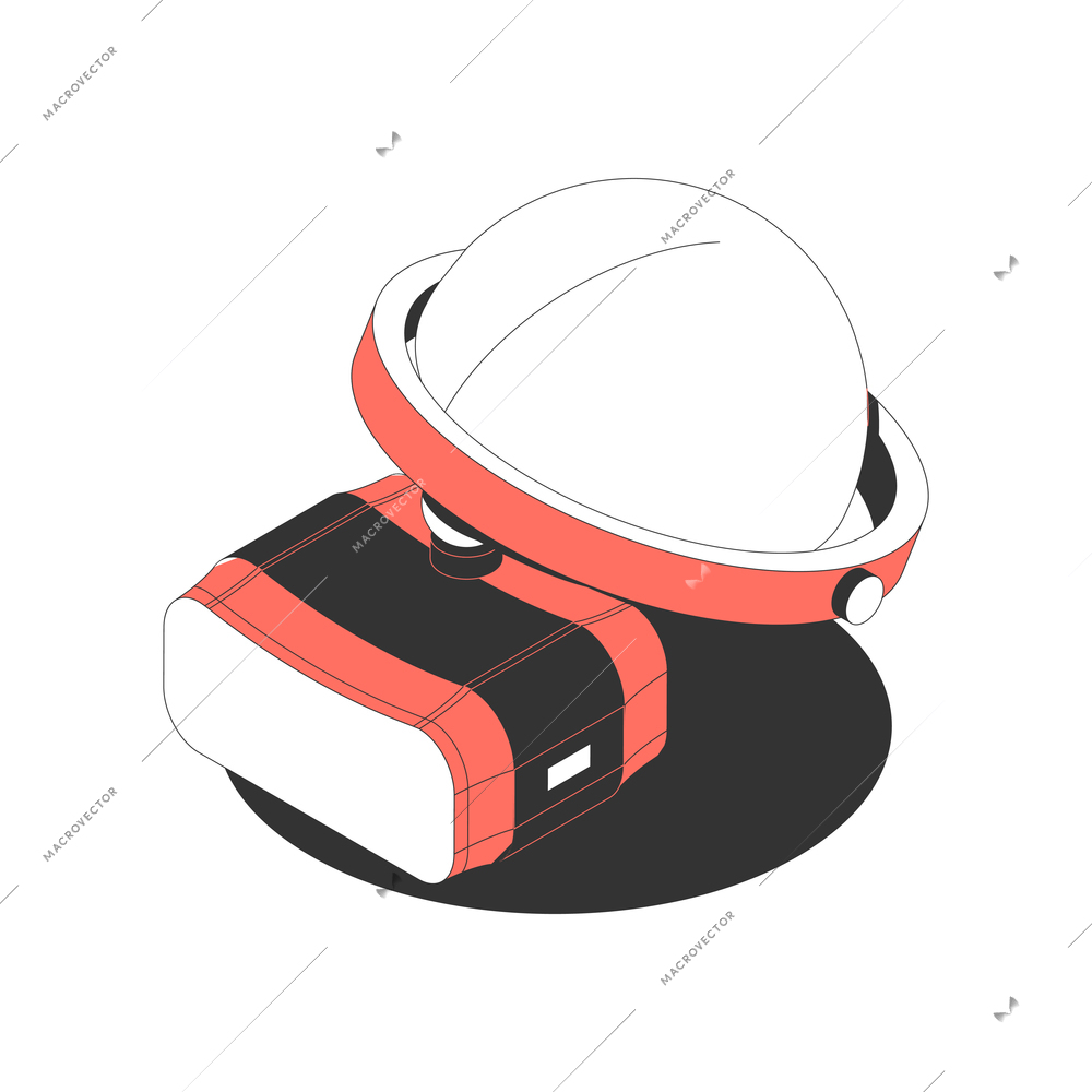 Isometric icon with red black and white vr goggles and helmet 3d vector illustration