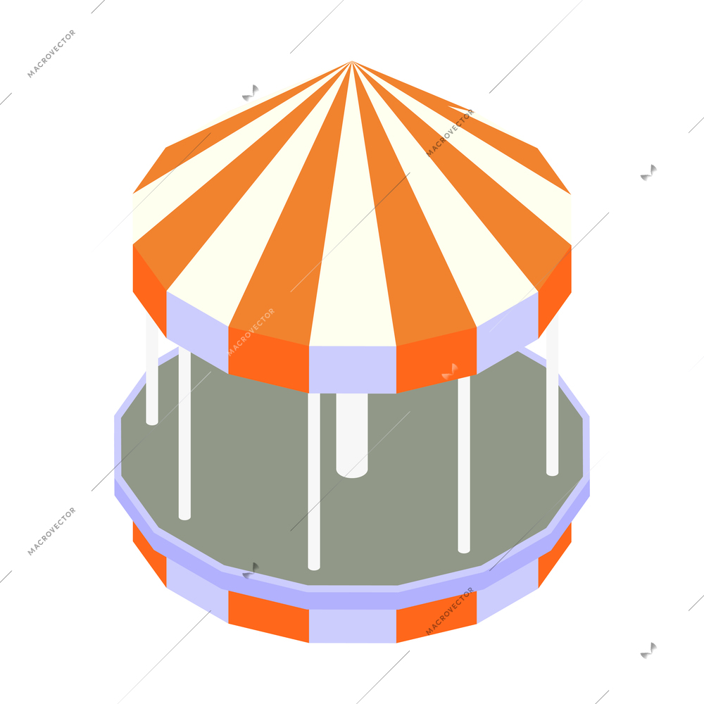 Isometric empty carousel with striped tent on white background vector illustration