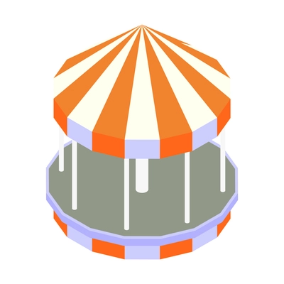 Isometric empty carousel with striped tent on white background vector illustration