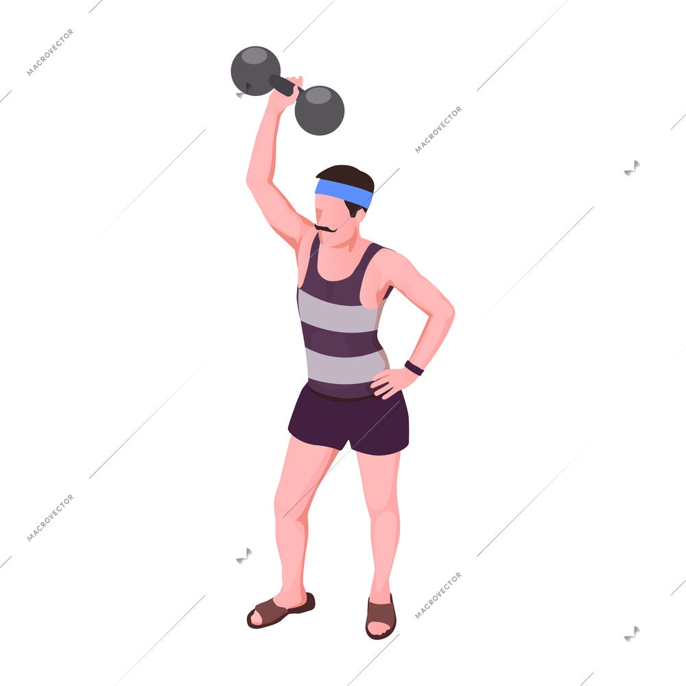 Isometric icon with 3d character of circus weightlifter artist on white background vector illustration