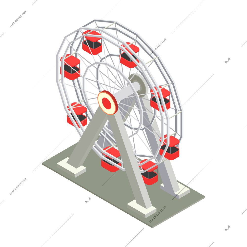 Isometric icon of 3d ferris wheel on white background vector illustration