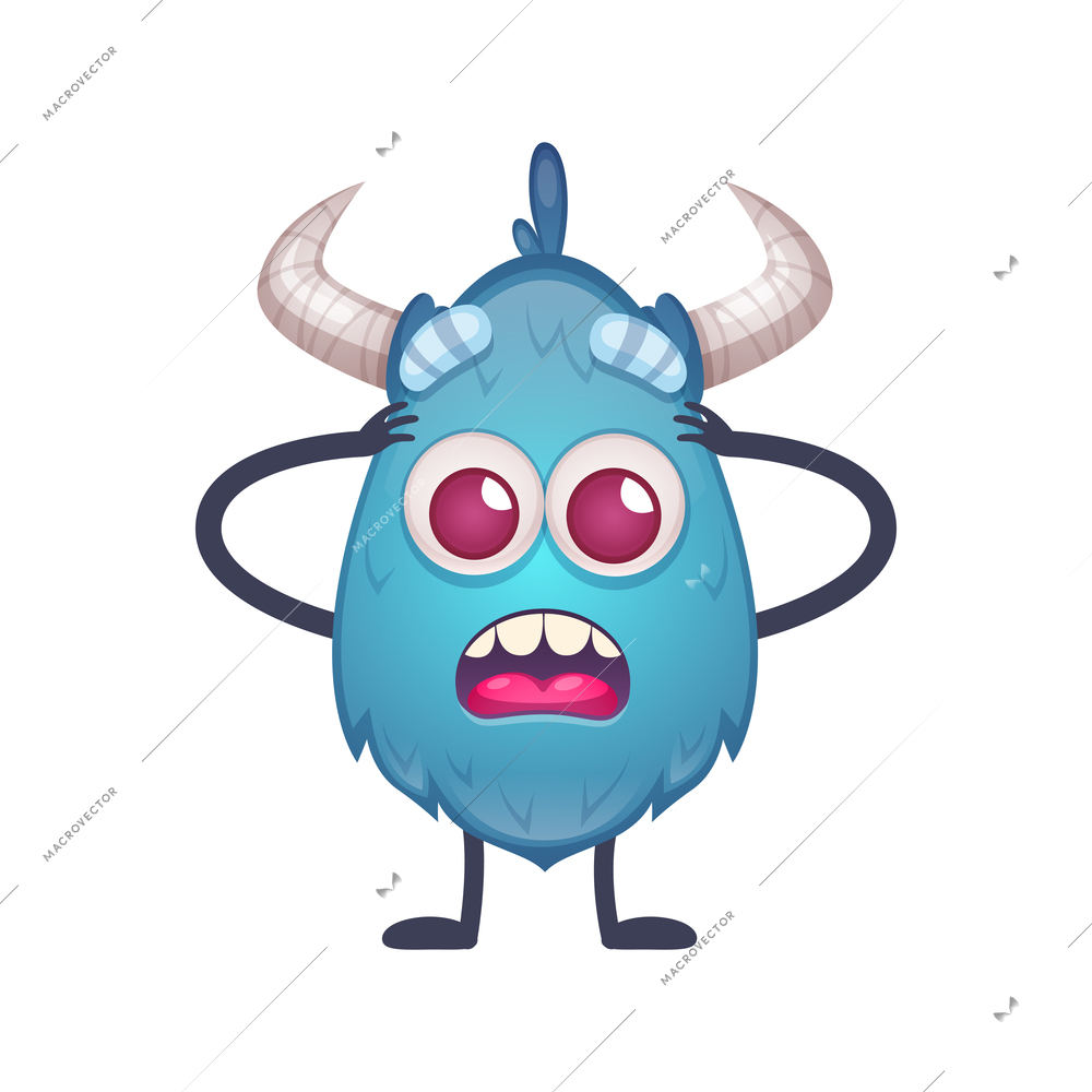 Cartoon icon of scared blue monster with round eyes vector illustration