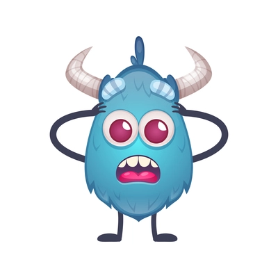 Cartoon icon of scared blue monster with round eyes vector illustration