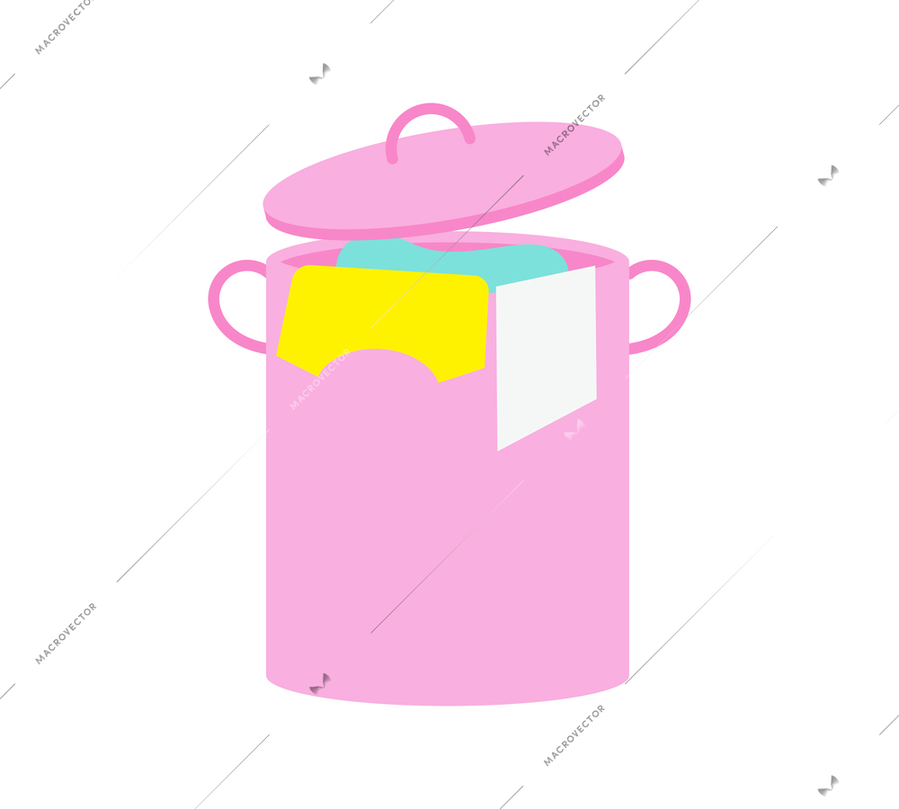 Flat icon with pink laundry basket on white background vector illustration