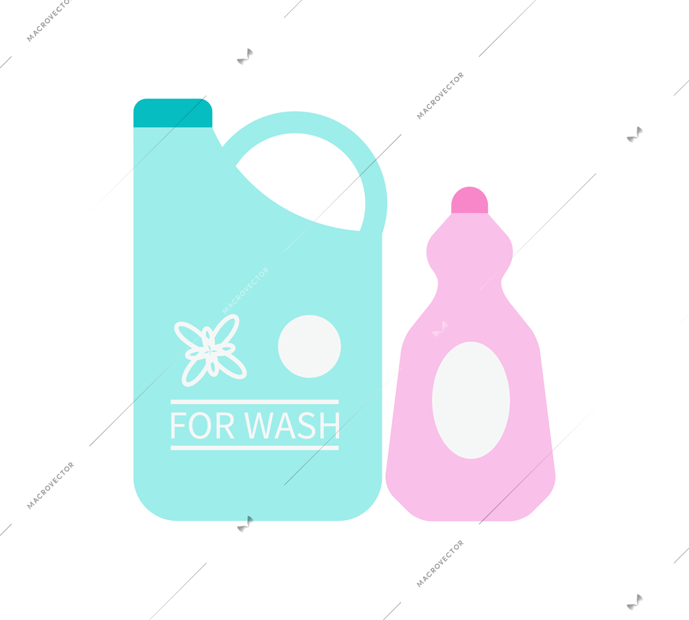 Two colorful bottles of laundry washing detergent flat vector illustration