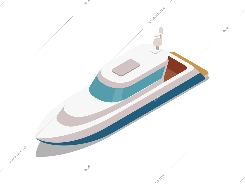 Water transport isometric icon with 3d white yacht vector illustration