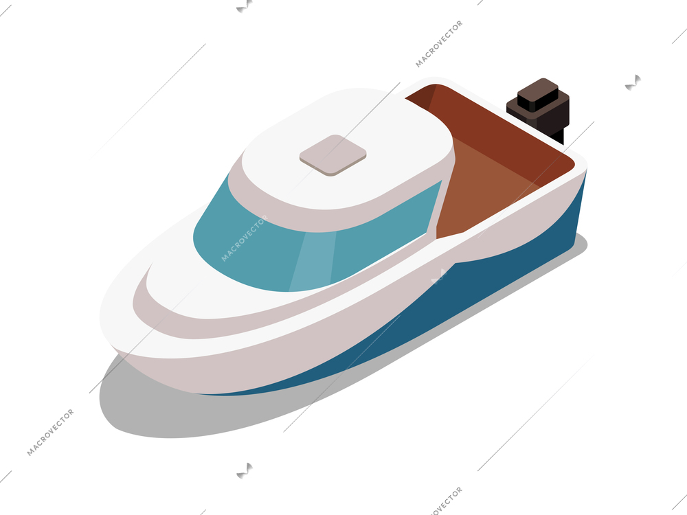 Isometric icon of yacht with motor on white background vector illustration