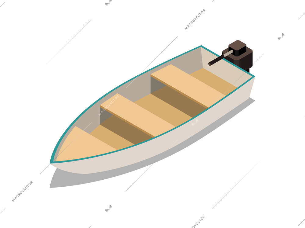 Vessel isometric icon with motor boat vector illustration