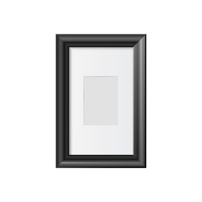 Realistic vertical rectangular black wall frame mockup on white background vector illustration