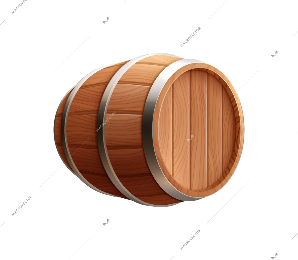 Realistic wooden barrel icon on white background vector illustration