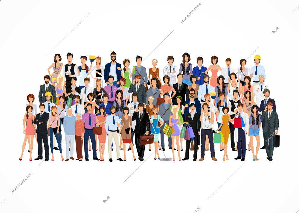 Large group crowd of people adult professionals poster vector illustration