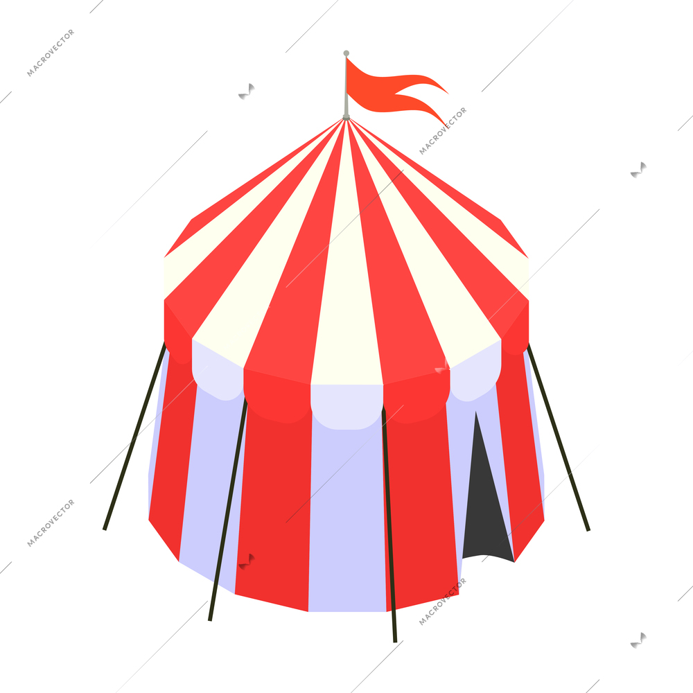 Isometric striped red and white circus tent 3d vector illustration
