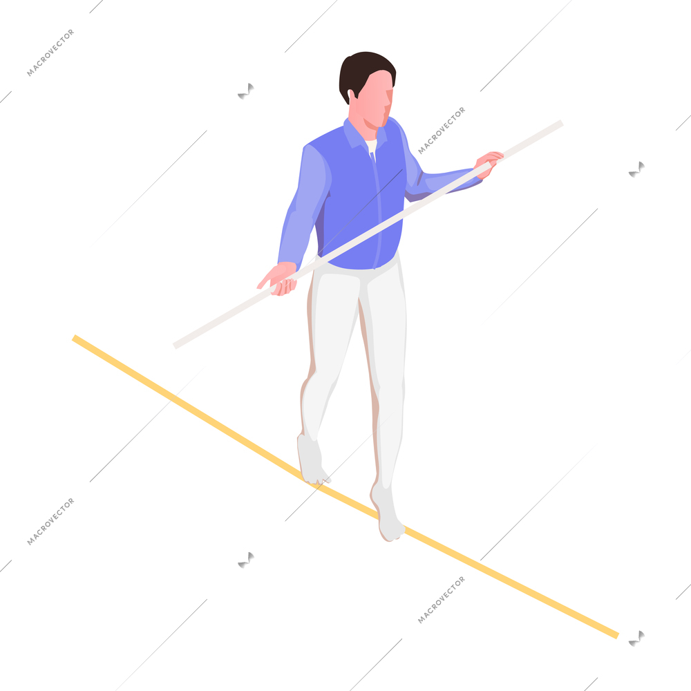 Circus air gymnast walking on rope isometric icon vector illustration