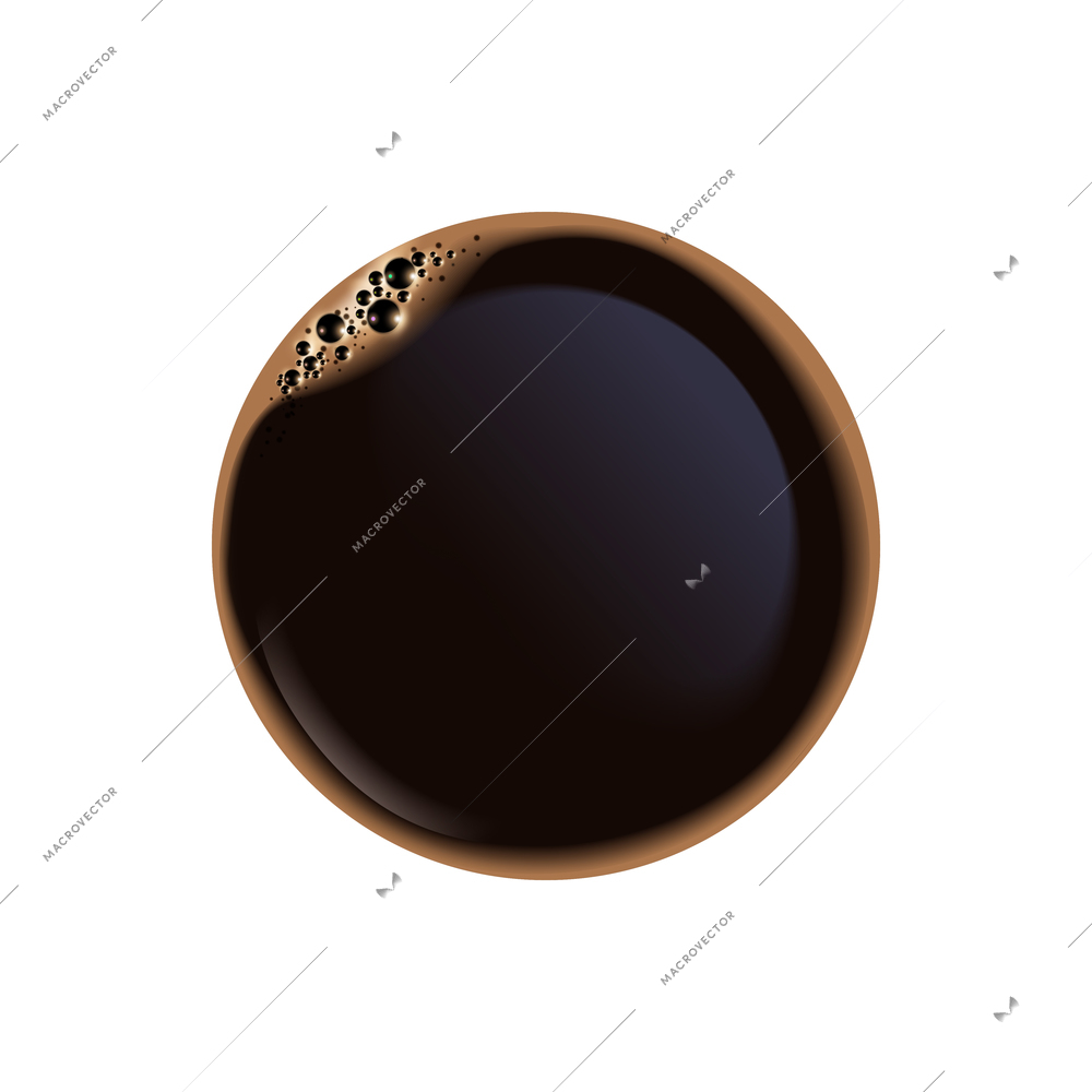 Realistic icon with top view black coffee on white background vector illustration