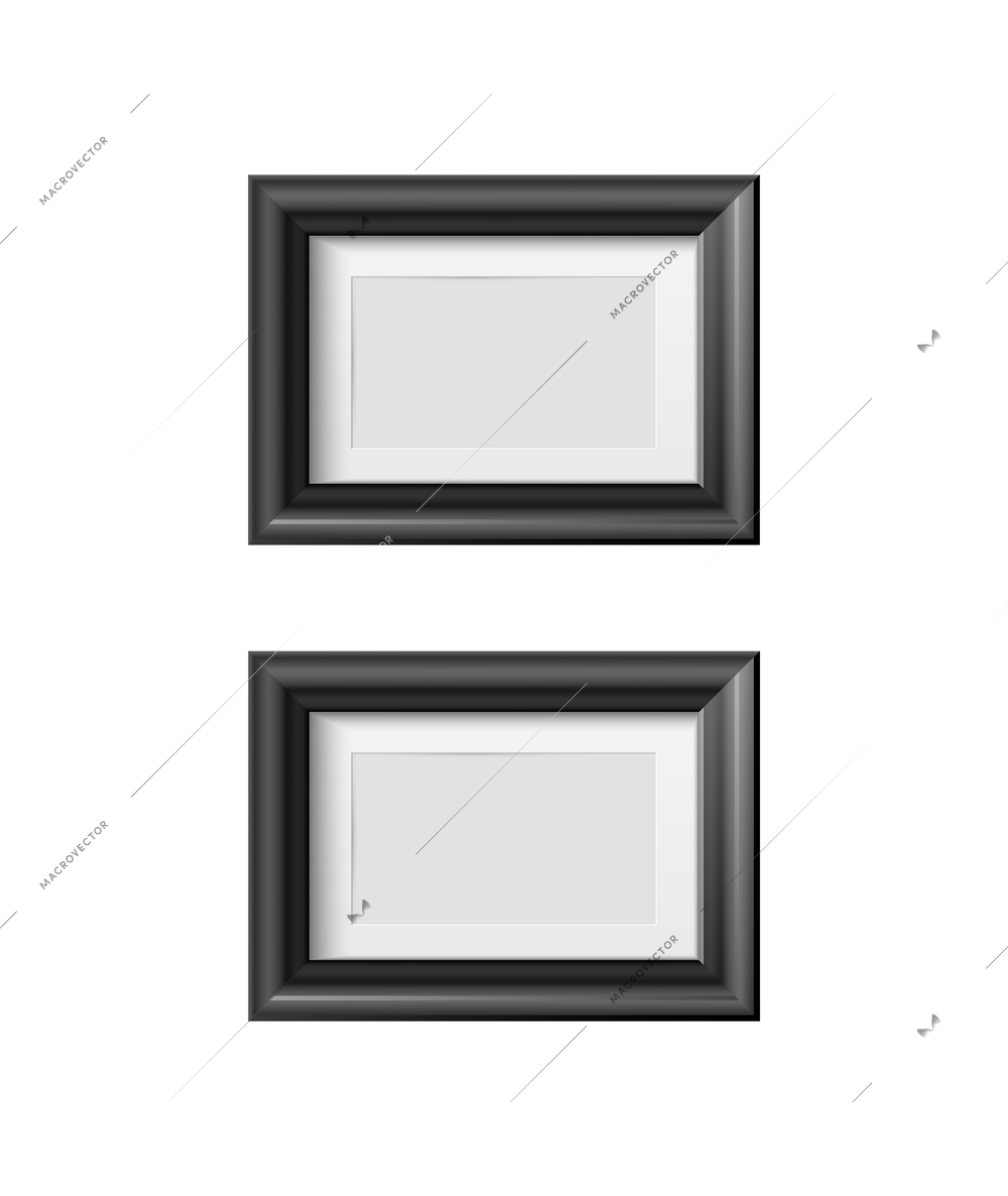 Two small black minimalistic wall photo frames isolated realistic vector illustration
