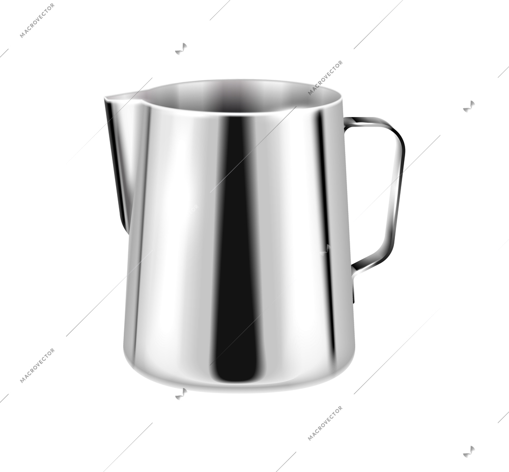 Realistic icon of new glossy steel milk jug on white background vector illustration