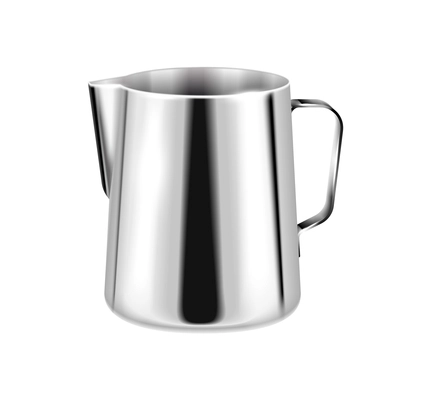 Realistic icon of new glossy steel milk jug on white background vector illustration