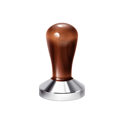 Realistic stainless steel coffee tamper with wooden handle vector illustration