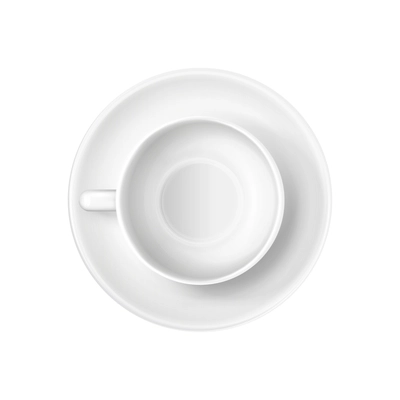 Top view of empty white cup on saucer realistic vector illustration