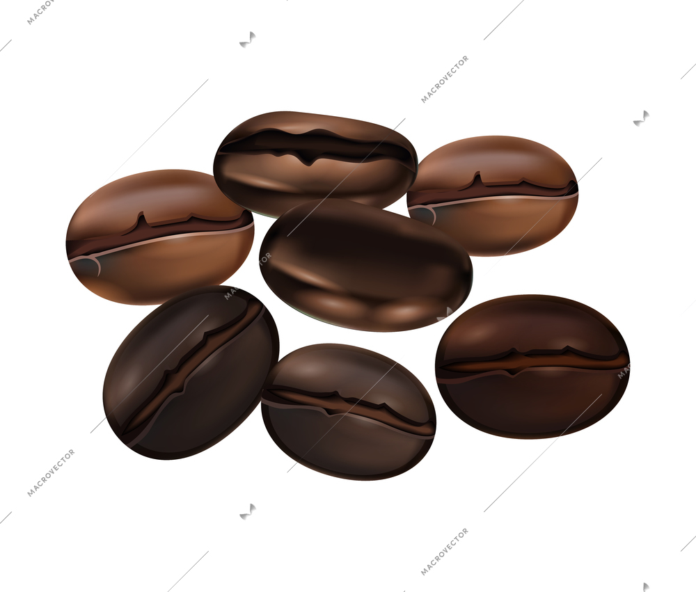 Realistic roasted coffee beans on white background vector illustration