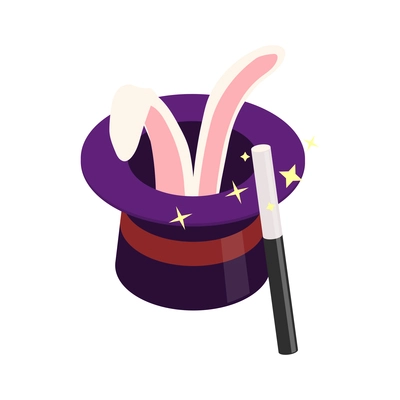 Circus magician attributes isometric icon with rabbit in hat and magic wand 3d vector illustration