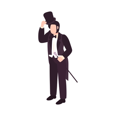 Victorian era male fashion with elegant man holding cane isometric vector illustration