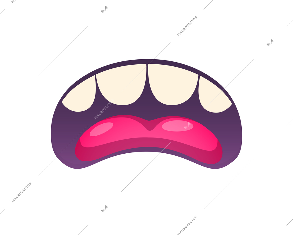 Open cartoon creature mouth showing sadness disappointment vector illustration