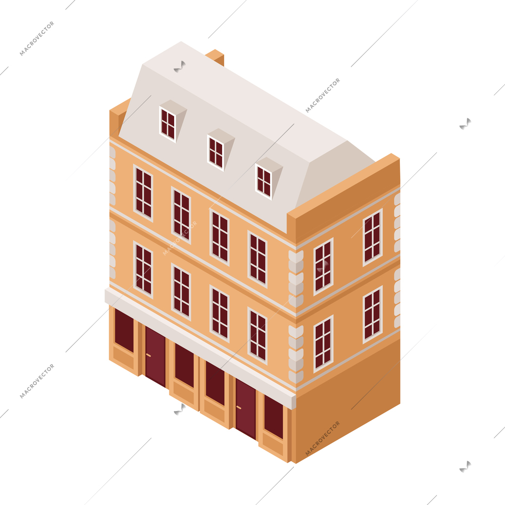 Victorian era icon with isometric residential house on white background vector illustration