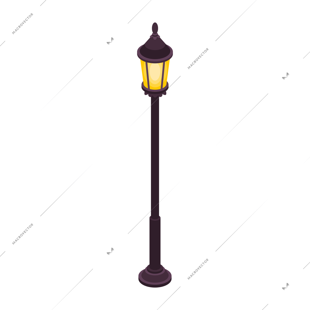 Isometric icon with lamp post in retro style on white background vector illustration