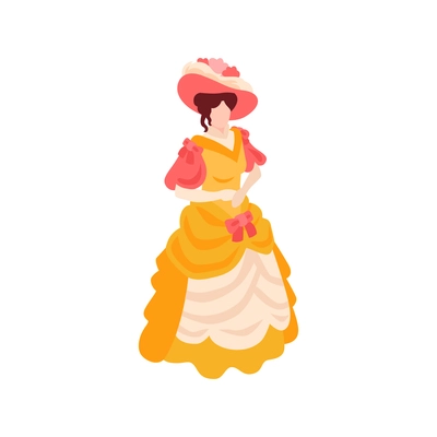 Victorian female fashion isometric icon with woman wearing 19th century dress vector illustration