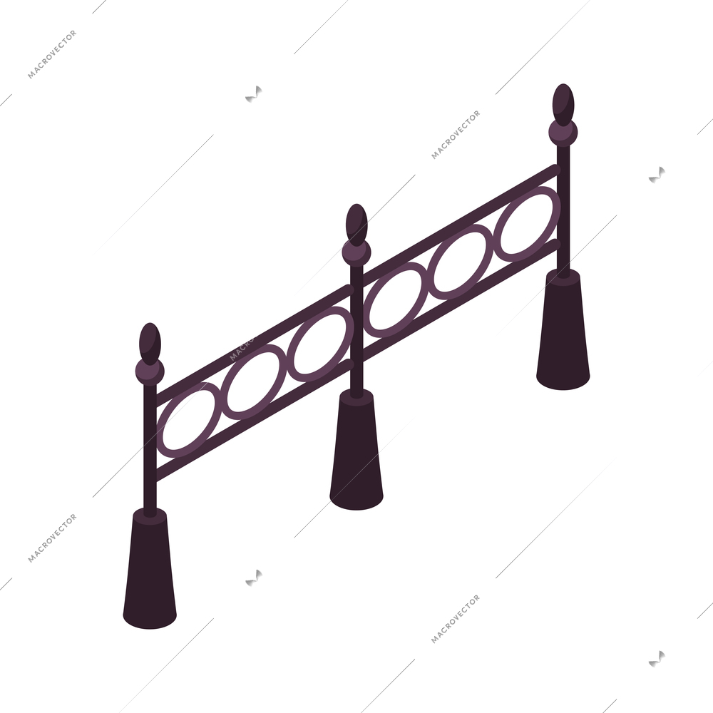 Metal fence for park or house territory isometric icon on white background vector illustration