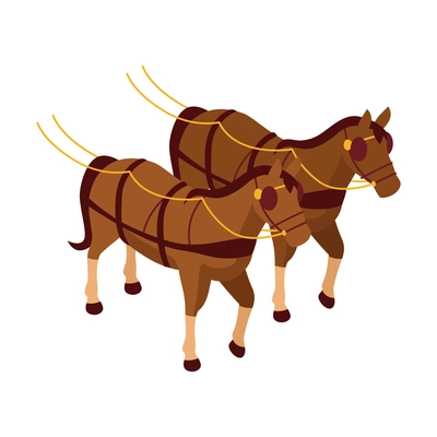 Victorian era icon with two horses for pulling carriage isometric vector illustration