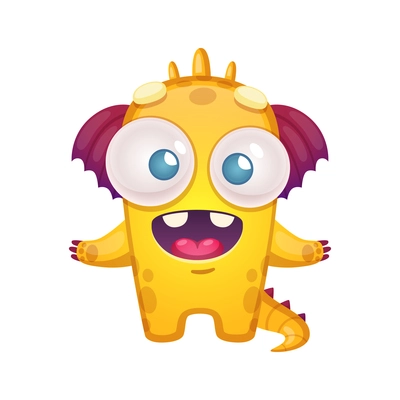 Cartoon icon of cute yellow beast with crown wings and tail vector illustration