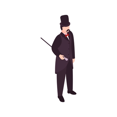 Victorian era male fashion icon with elegant man in black suit hat holding cane vector illustration