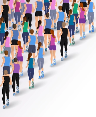 Group or running people back view background vector illustration