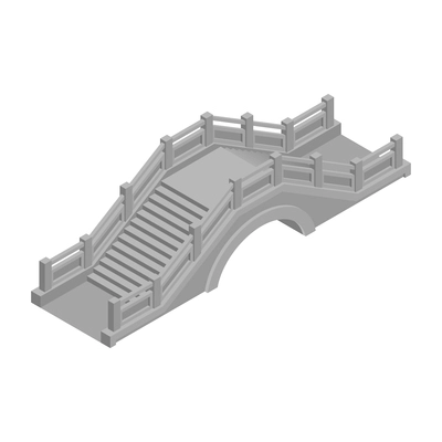 Isometric grey stone arched bridge in oriental style 3d vector illustration