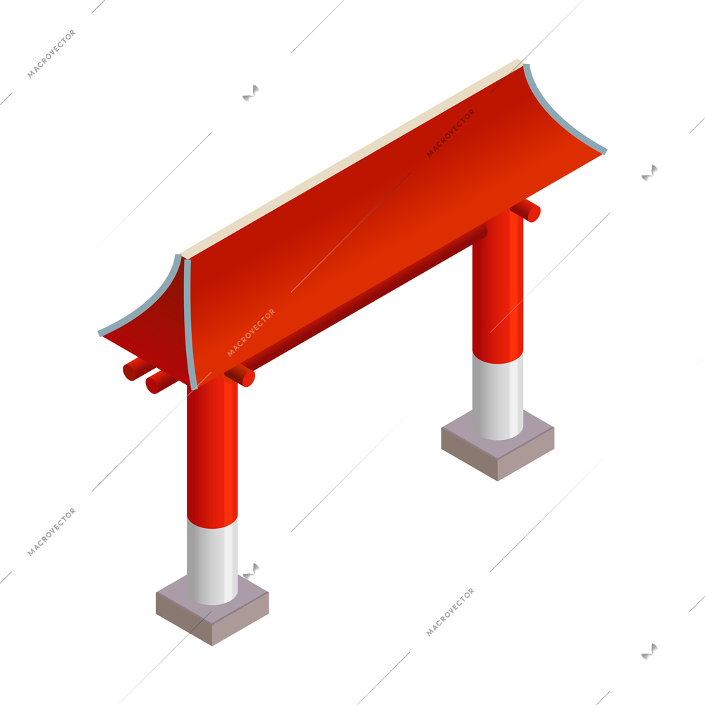 Red asian gate architectural element icon isometric vector illustration