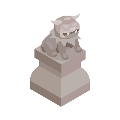 Isometric stone chinese guardian lion sculpture on white background 3d vector illustration