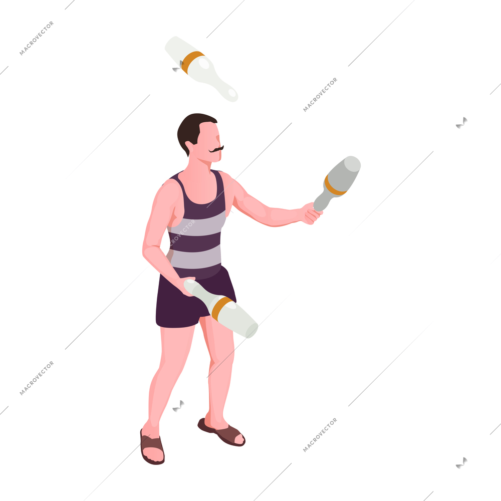 Circus artist juggling with pins isometric icon on white background vector illustration