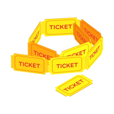 Isometric yellow retro ticket stubs icon on white background vector illustration