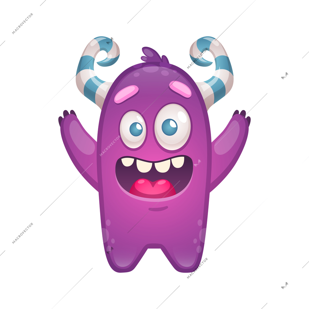 Merry purple monster with horns cartoon icon vector illustration