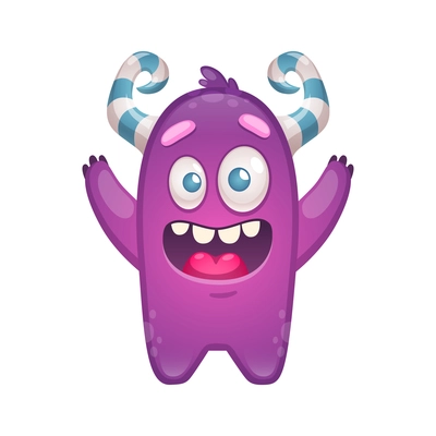 Merry purple monster with horns cartoon icon vector illustration