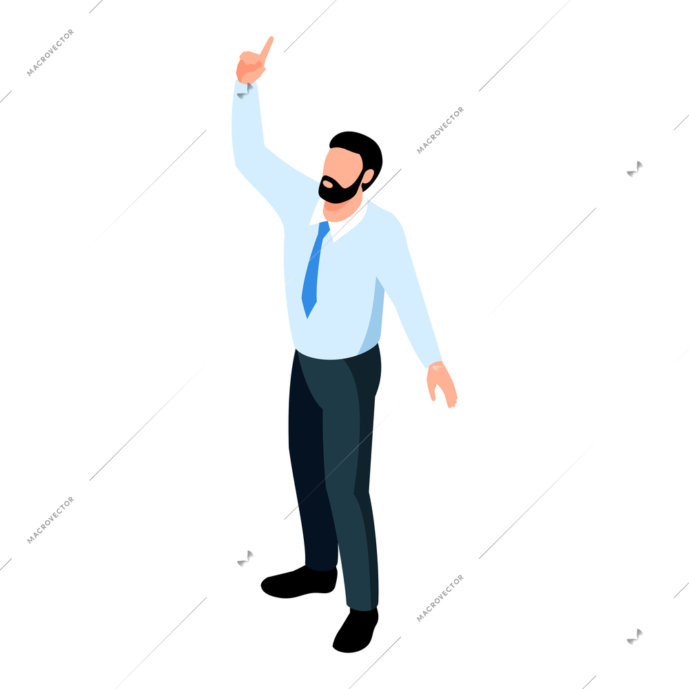 Isometric icon with gesturing male speaker or teacher 3d vector illustration