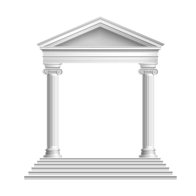 Realistic antique marble temple front with ionic columns isolated on white background vector illustration