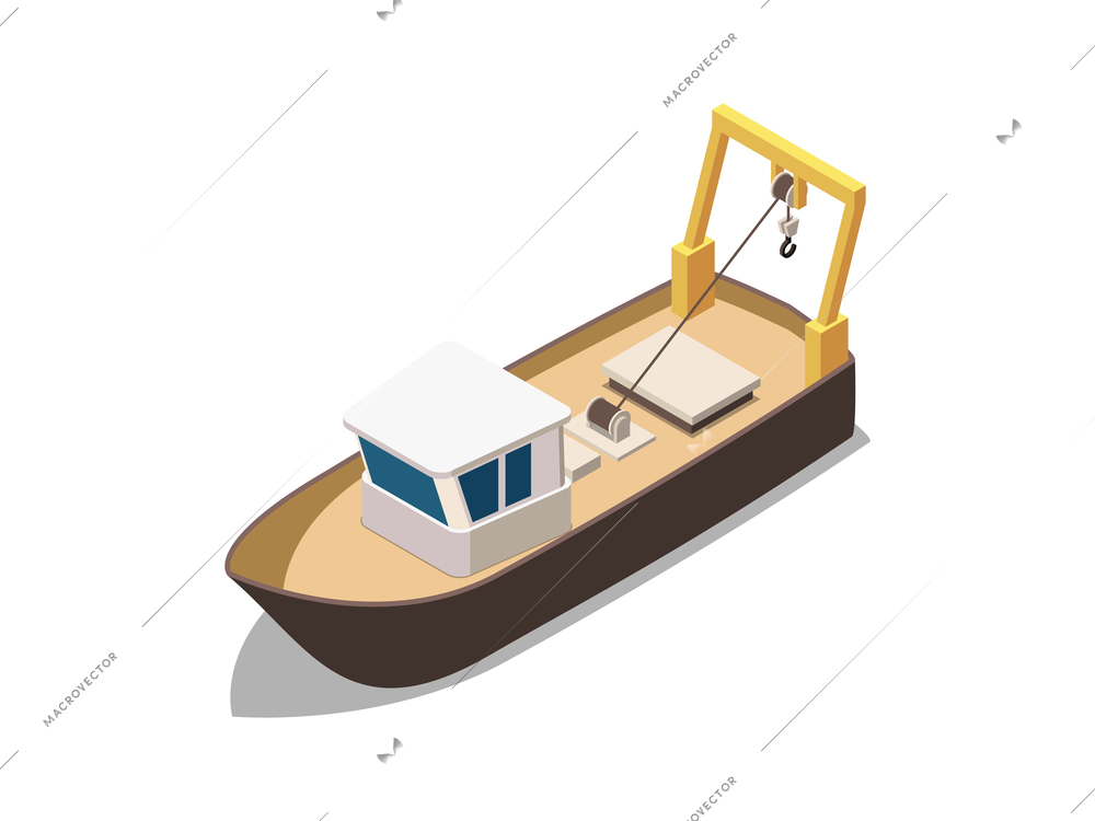 Isometric fishing boat on white background vector illustration