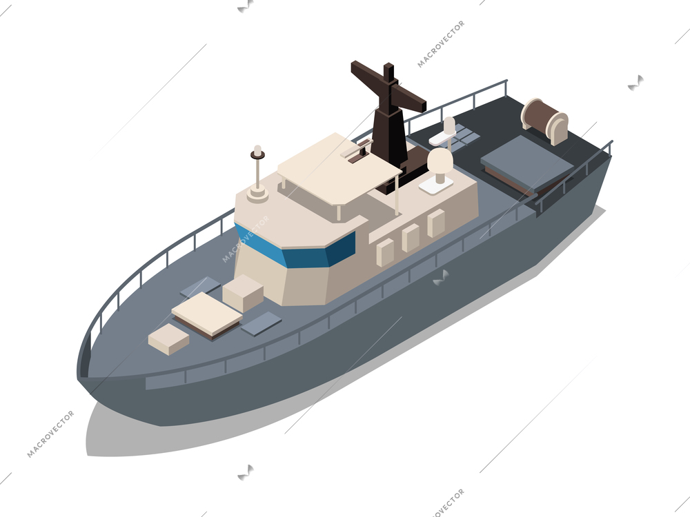 Water transport isometric icon with fishing boat vector illustration