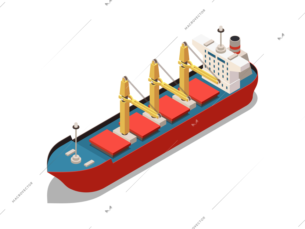 Isometric crane ship for dry cargo 3d vector illustration