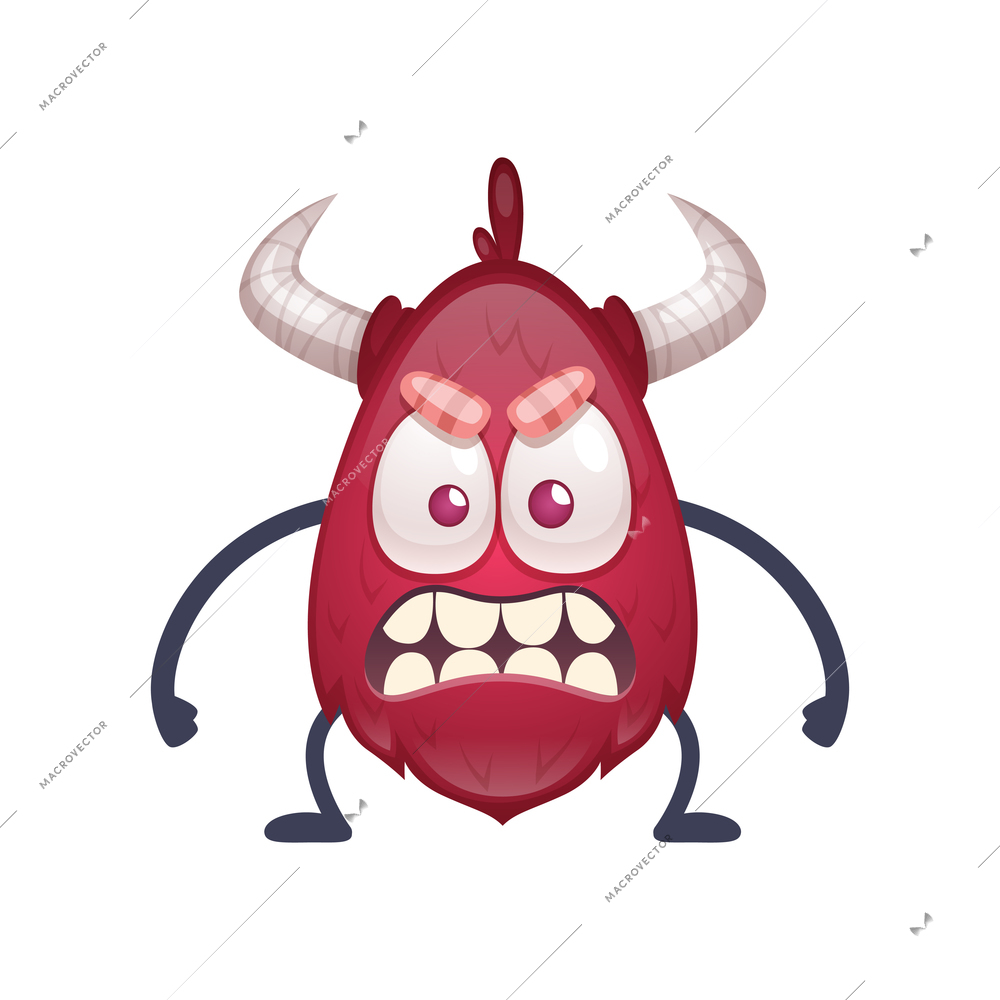 Furious red monster with horns on white background cartoon vector illustration