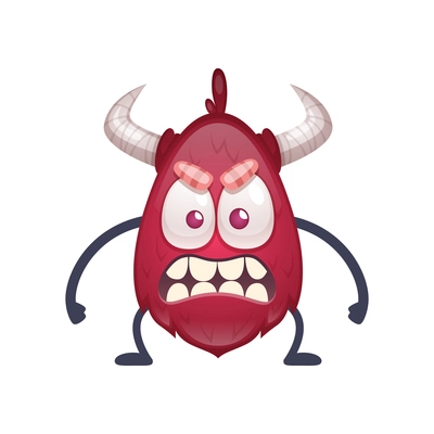 Furious red monster with horns on white background cartoon vector illustration