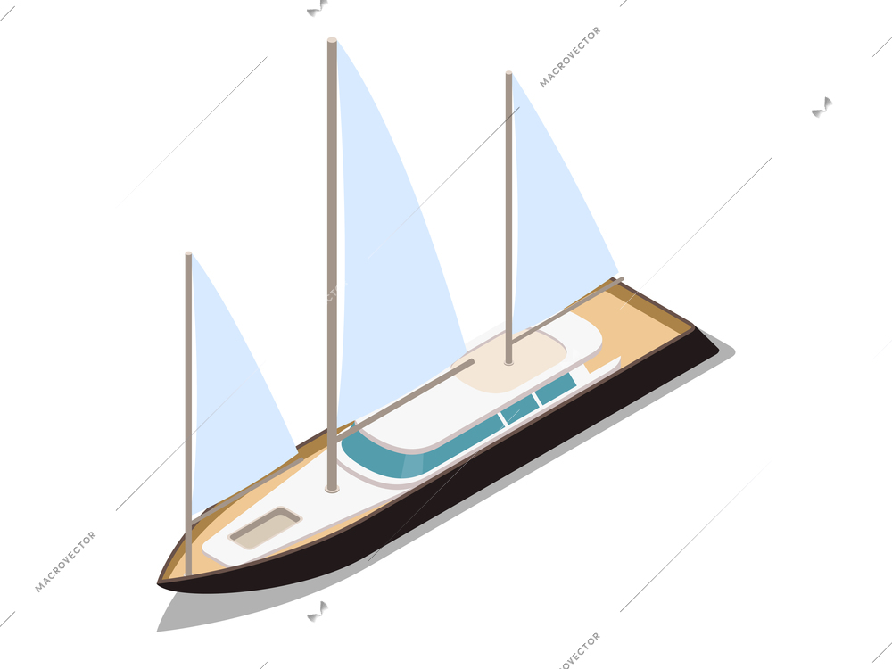 Sailing ship with white canvas isometric icon vector illustration